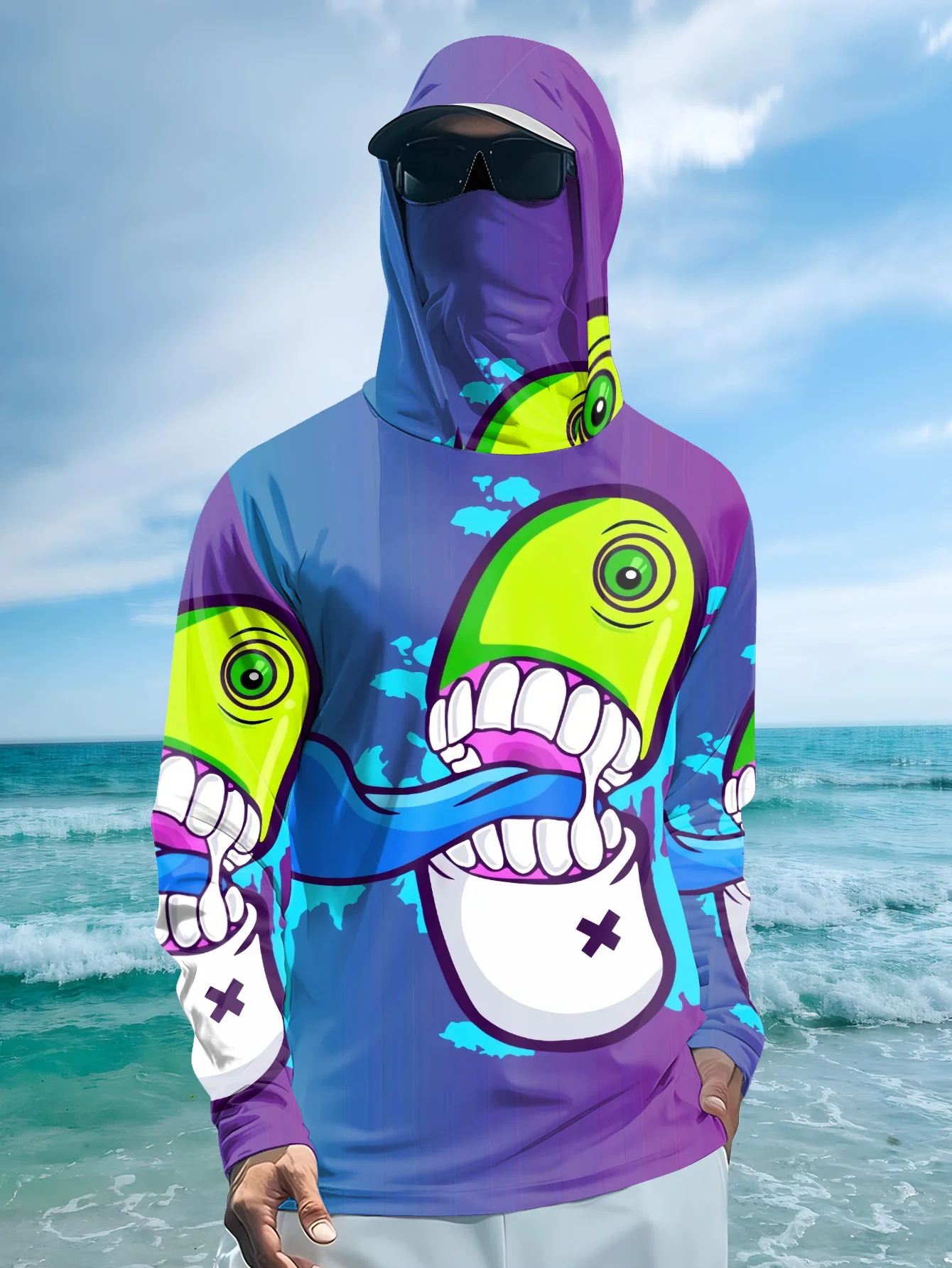 Fishing Mask Sun Protection - Herren Cartoon Monster Graffiti Angel-Hoodie mit