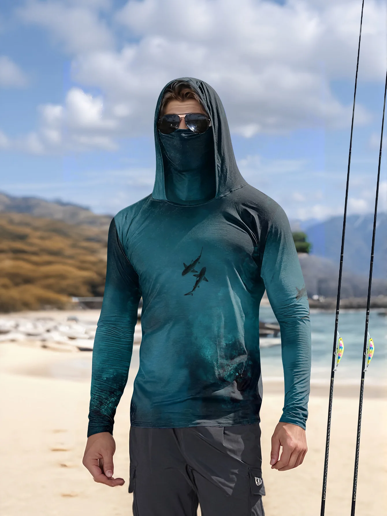 Fishing Mask Sun Protection - UPF50+ Herren Angel-Hoodie mit integrierter Maske,