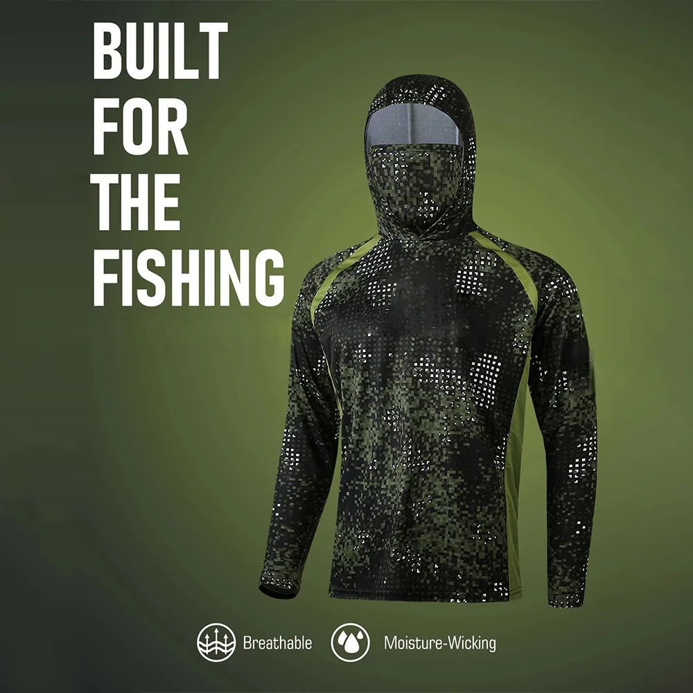 Fishing Shirt Uv Protection - Anglerbekleidung Herren Kapuzen-Anglerhemd Langarm-Angler-T-Shirt UV-Schutz