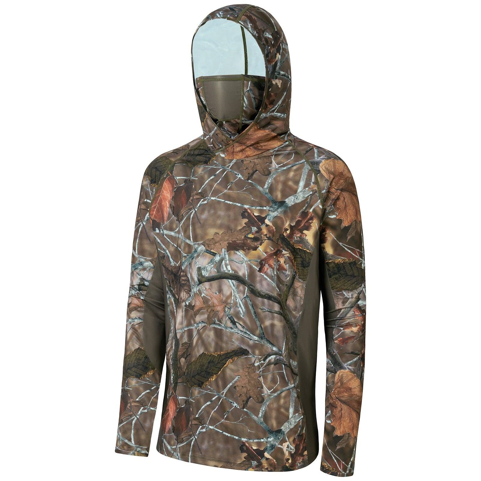 Fishing Mask Sun Protection - Outdoor-Hemd für Herren mit 3D-Blattmuster, Kapuze